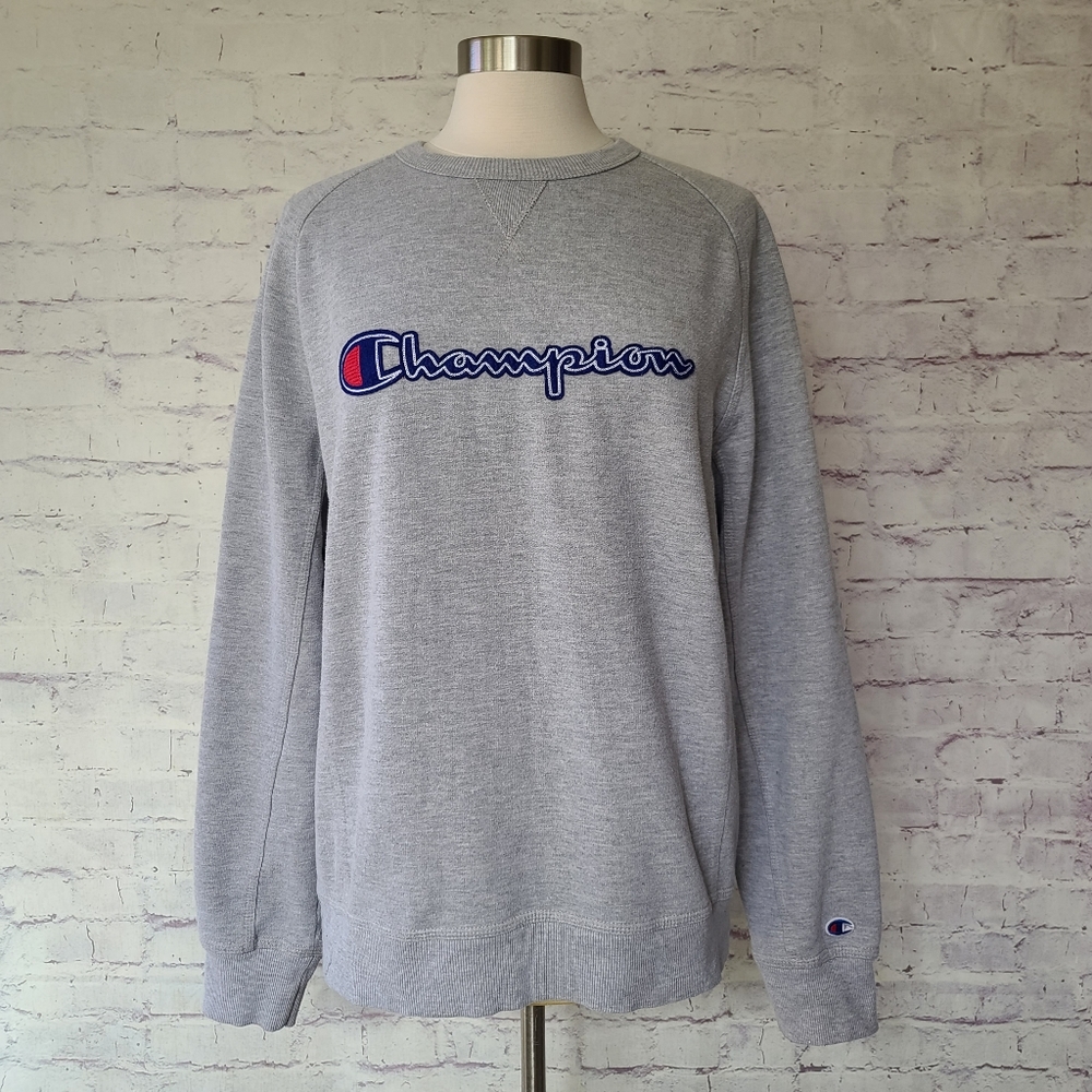 Champion Athletic Apparel Grey Embroidered Logo Sweatshirt Large